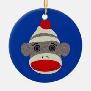 Sock monkeyansikte julgransprydnad keramik
