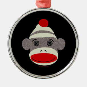 Sock monkeyansikte julgransprydnad metall