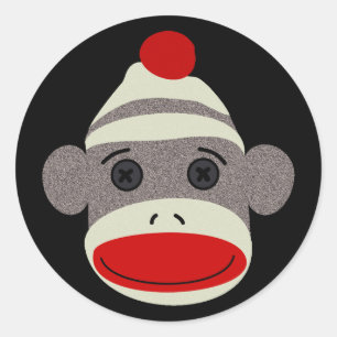 Sock monkeyansikte runt klistermärke