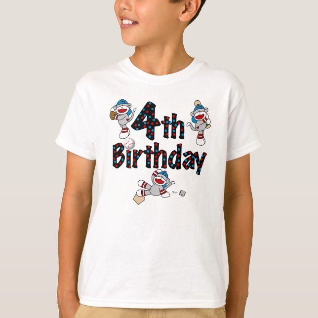 Sock monkeybaseball4e födelsedagen t shirt (Framsida)