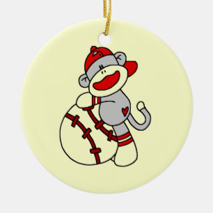 Sock monkeybaseballT-tröja och gåvor Julgransprydnad Keramik