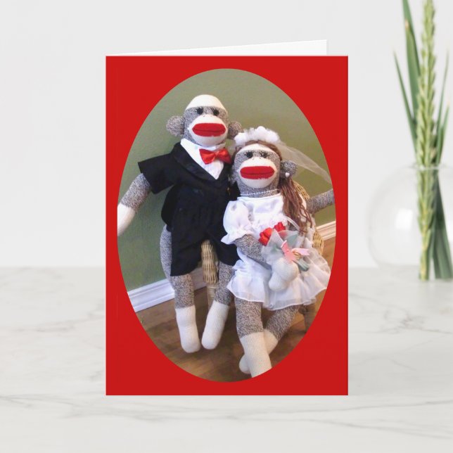 Sock monkeybrud & brudgumkort kort (Framsida)