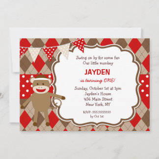 Sock monkeyfödelsedaginbjudningar inbjudningar