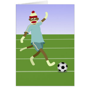 Sock monkeyfotbollspelare hälsningskort
