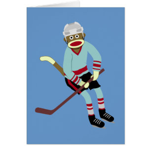 Sock monkeyhockeyspelare hälsningskort