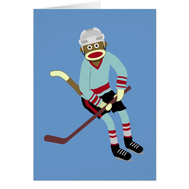 Sock monkeyhockeyspelare hälsningskort (Framsidan)