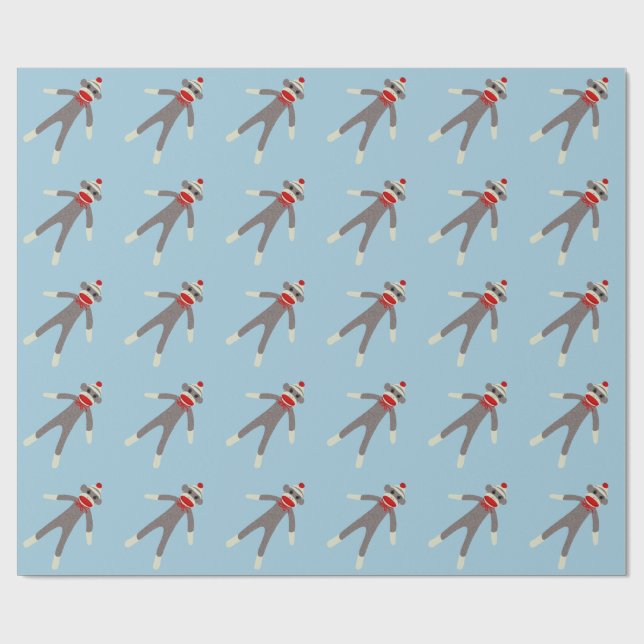 Sock monkeyjul som slår in papper presentpapper (Platt)
