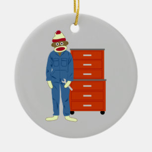 Sock monkeymekanikerprydnad julgransprydnad keramik
