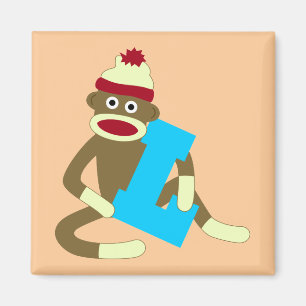 Sock monkeyMonogrampojke L Magnet