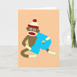Sock monkeyMonogrampojke P Anteckningskort