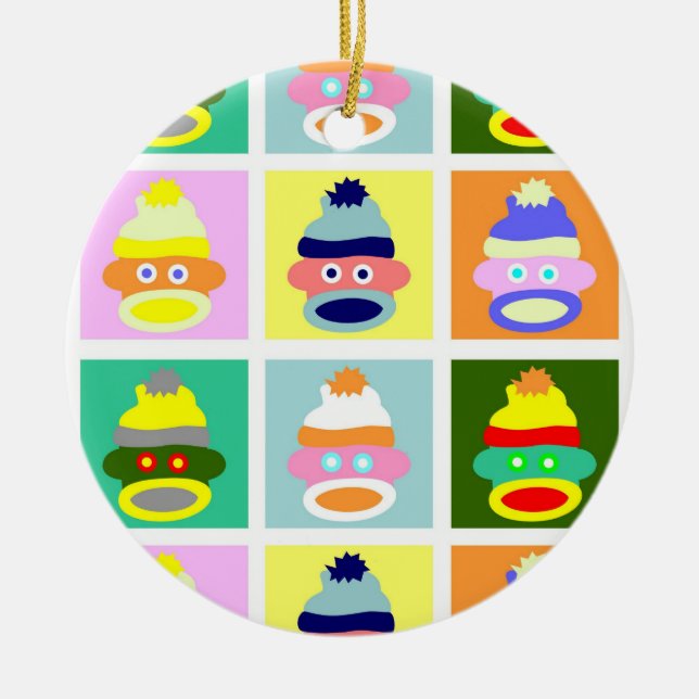 Sock monkeypopkonst julgransprydnad keramik (Framsidan)