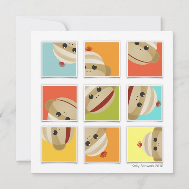 Sock monkeysockakvarter kvadrerar inbjudan (Framsida)