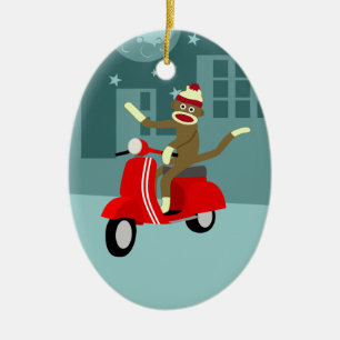 Sock monkeysparkcykel julgransprydnad keramik