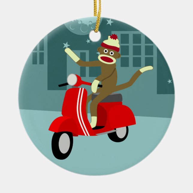 Sock monkeysparkcykel julgransprydnad keramik (Framsidan)