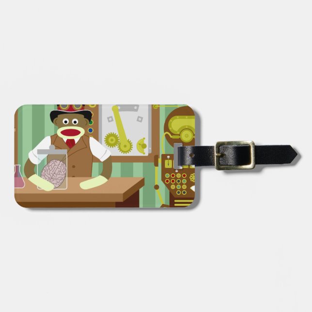 Sock monkeySteampunk forskare Bagagebricka (Horisontell Framsida)