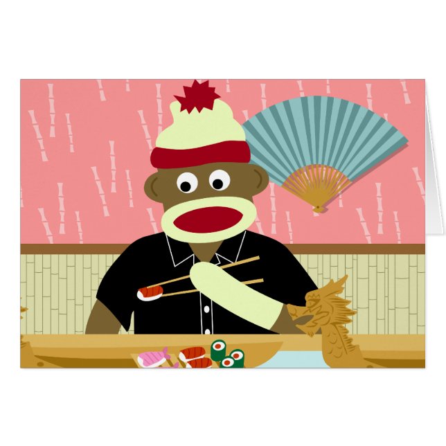 Sock monkeySushi Hälsningskort (Framsidan Horizontal)