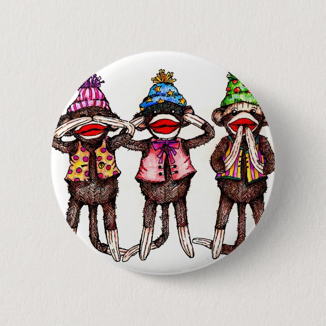 Sock monkeyTrio - se, hör, tala ingen ondska Knapp (Framsida)