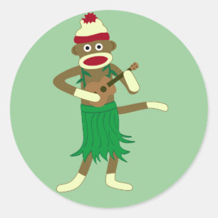 Sock monkeyUkulele Runt Klistermärke