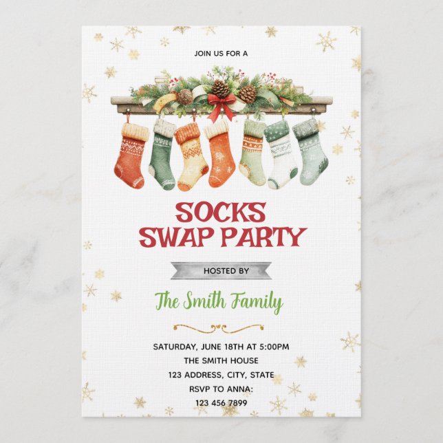 Sock Swap Christmas Party Invitation Inbjudningar (Framsida)