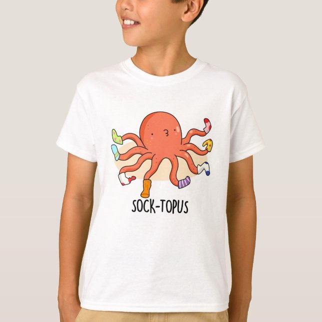 Sock-topus Funny Octopus med sockepun T Shirt (Framsida)