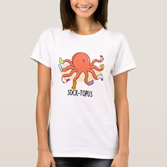Sock-topus Funny Octopus med sockepun T Shirt (Framsida)