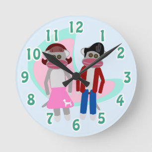 SockaHoppin sock monkey Time Rund Klocka