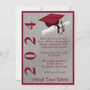 Sockel & diploma 5x7 kardinalröd/Silver Studenten Inbjudningar