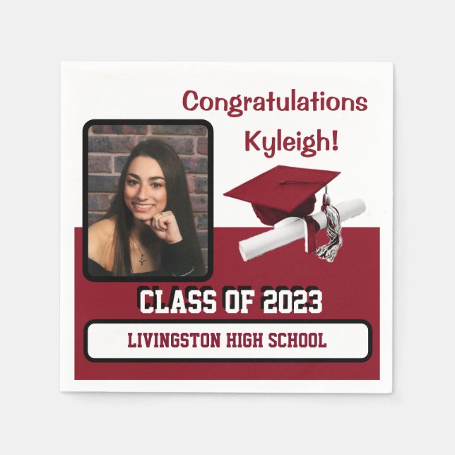 Sockel & diploma, kardinalröd och vit Studenten Pappersservett (Framsidan)