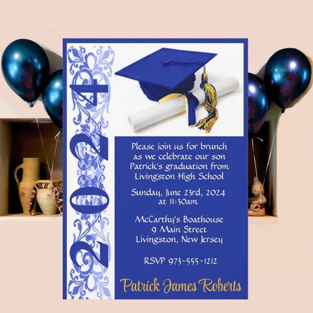 Sockel & diplomat 5 x 7 Royal Blue & Guld Studente Inbjudningar (Skapare uppladdad)