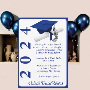 Sockel & diplomat 5 x 7 Royal Blue & White Student Inbjudningar