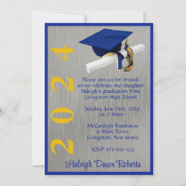 Sockel & diplomat 5x7 Royal Blue och Guld Studente Inbjudningar