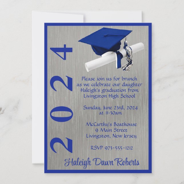 Sockel & diplomat 5x7 Royal Blue och Silver Studen Inbjudningar (Framsida)