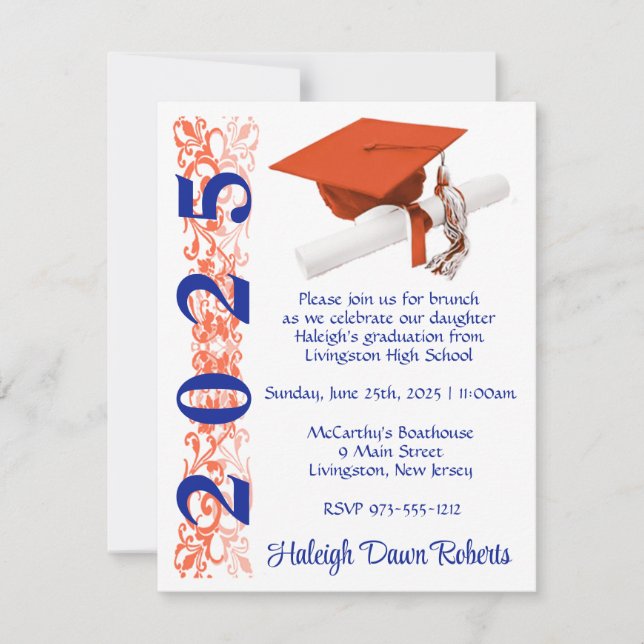 Sockel & diplomat, Orange och Royal Blue Studenten Inbjudningar (Framsida)