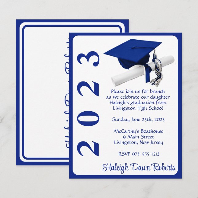 Sockel & diplomat, Royal Blue & White Studenten Inbjudningar (Fram/baksida)