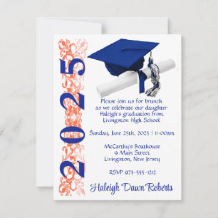 Sockel & diplomat, Royalet Blue & Orange Studenten Inbjudningar