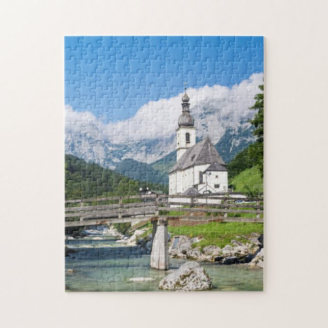 Sockenkyrkan Ramsau i Bayern, Tyskland Pussel (Vertikal)
