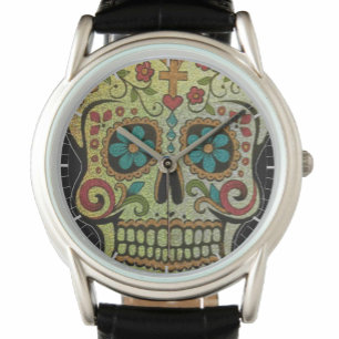 Socker-Dödskalle, Blommig-Hippi eller Gotisk Stil  Armbandsur