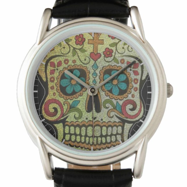 Socker-Dödskalle, Blommig-Hippi eller Gotisk Stil  Armbandsur (Skapare uppladdad)