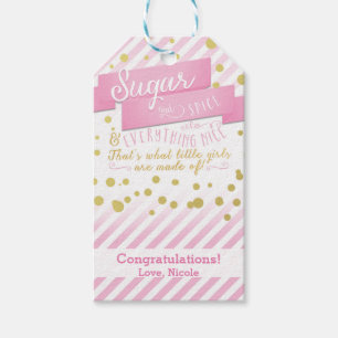 Socker & Krydda Rosa & Guld Baby Shower Presentkor Presentetikett