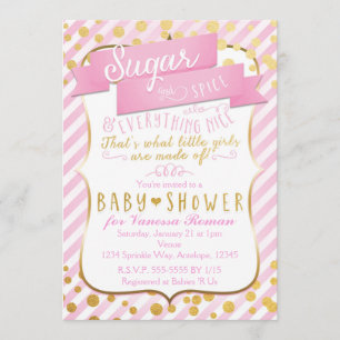Socker & Krydda Rosa & Guld Bebis Shower Inbjudan