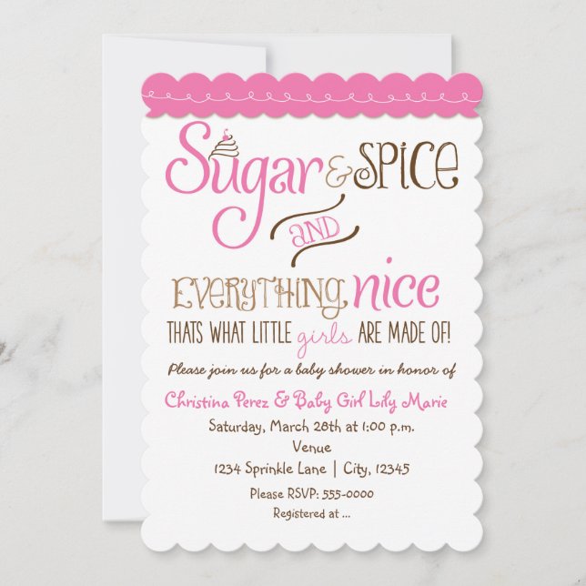 Socker & Krydda Typografi Baby Shower Inbjudan (Framsida)