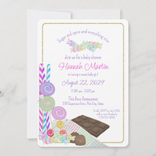 Socker och spice Candy Sweet Baby Shower Inbjudningar