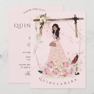 Socker Rosa Boho Beauty Quinceañera Inbjudningar
