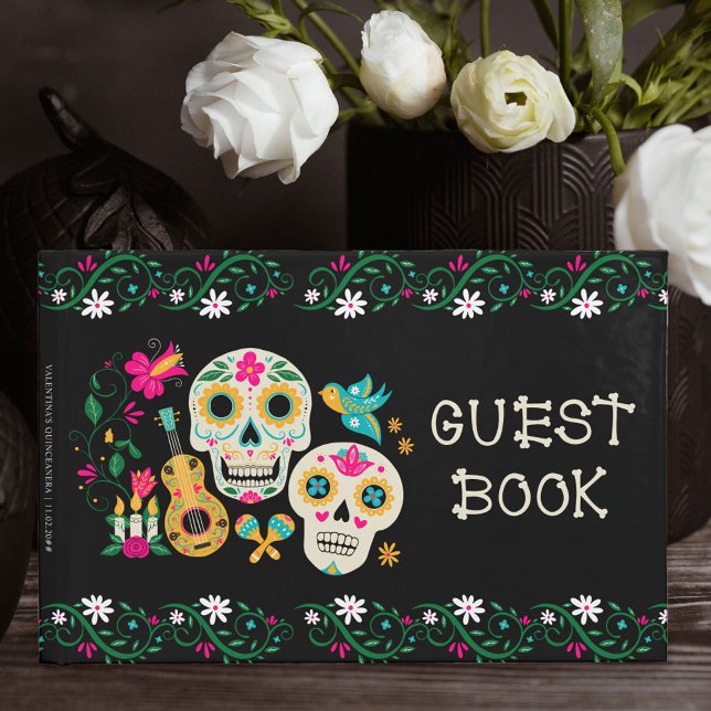 Socker Skallar Dag för Döda Personlig Gästböcker (Guest Book with Mexican theme and sugar skulls from my Dia de los Muertos collection)