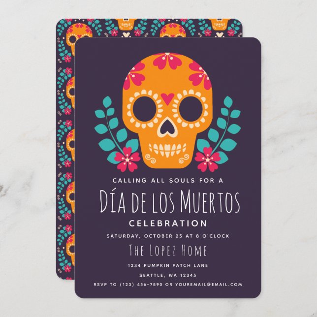 Socker Skallar Día de los Muertos Firande Inbjudningar (Fram/baksida)