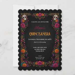 Socker Skallar Döda Dagen Tema Quinceanera Inbjudningar