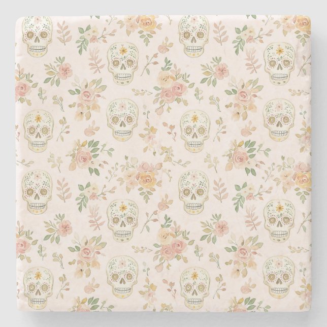 Socker Skallar Fersken Blommor Stenunderlägg (Framsidan)