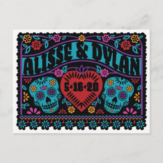 Socker Skallar Papel Picado Stil Save the Date Meddelande Vykort