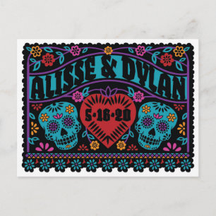 Socker Skallar Papper Picado Stil Save the Date Meddelande Vykort