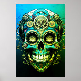 Socker Skalle Bilder Cool Grön + Blå Kille på en V Poster
